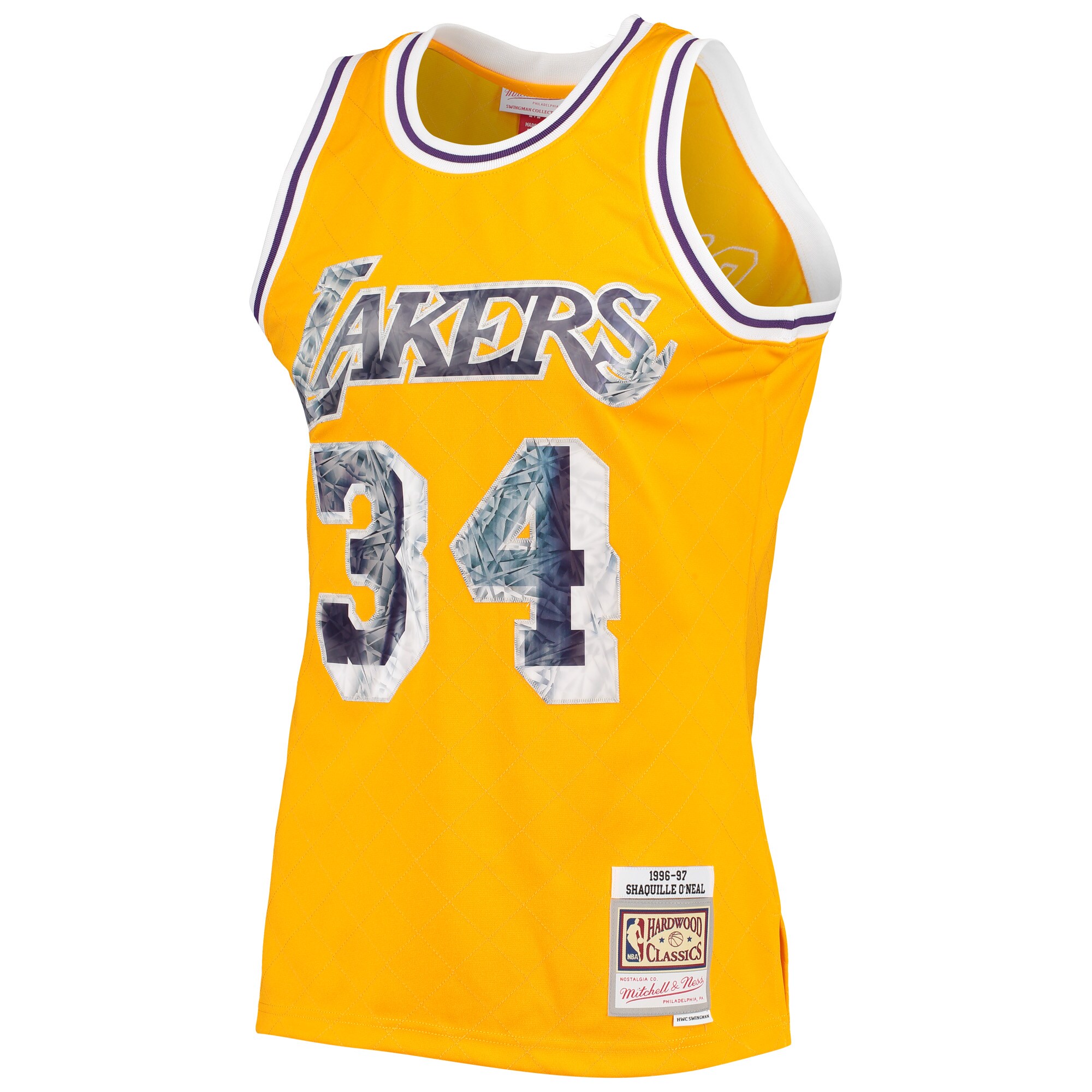 Alternative view of Shaquille O'neal Los Angeles Lakers Mitchell & Ness 1996-97 Hardwood Classics Nba 75th Anniversary Diamond Swingman Jersey - Gold