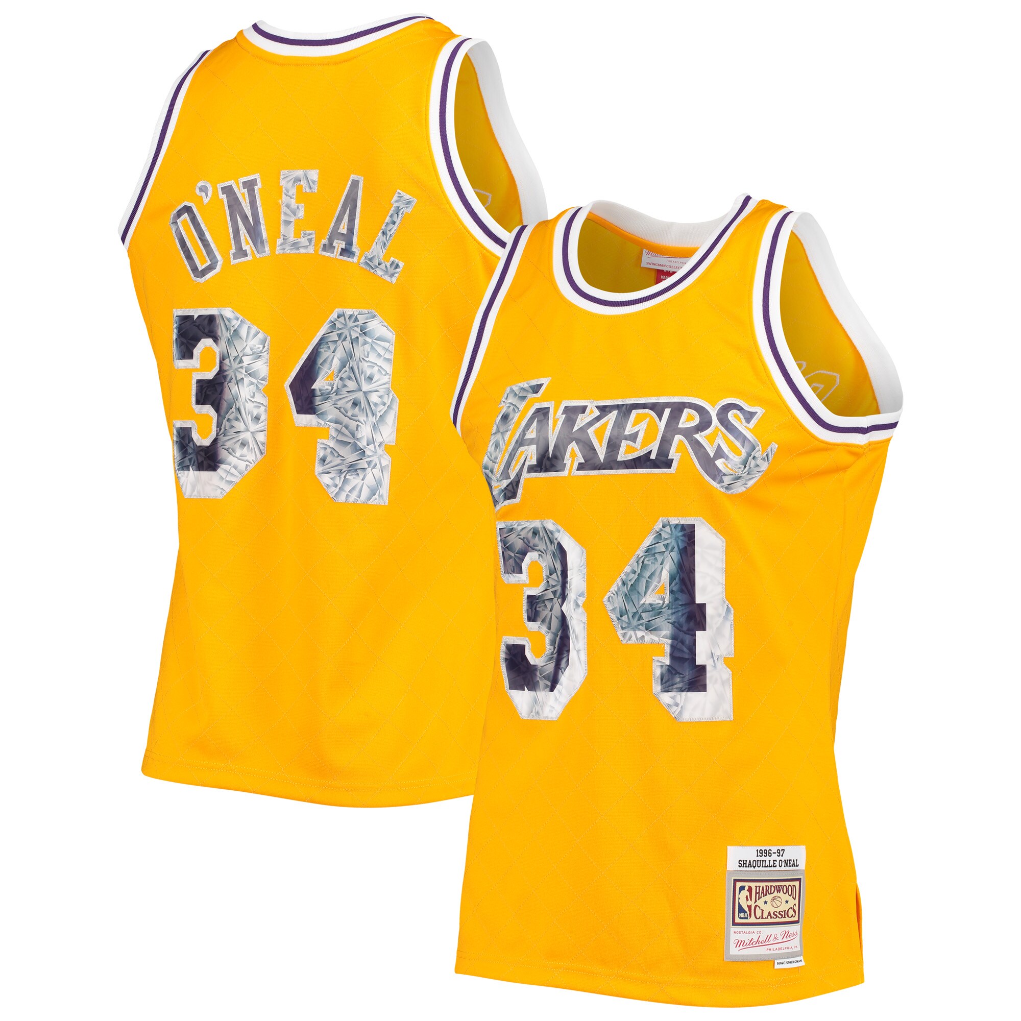 Shaquille O'neal Los Angeles Lakers Mitchell & Ness 1996-97 Hardwood Classics Nba 75th Anniversary Diamond Swingman Jersey - Gold