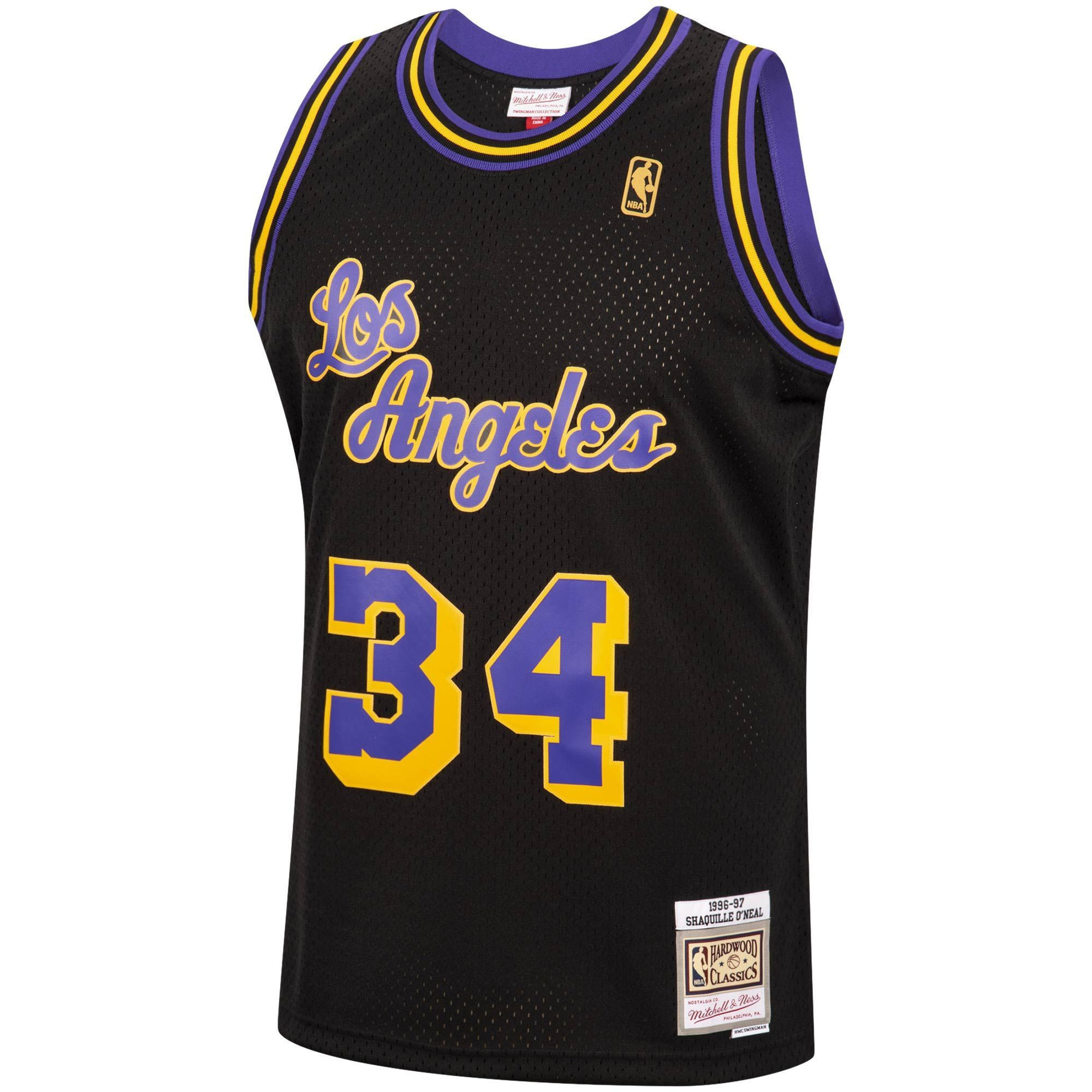 Alternative view of Shaquille O'neal Los Angeles Lakers Mitchell & Ness 1996-97 Hardwood Classics Reload Swingman Jersey - Black - JS805 