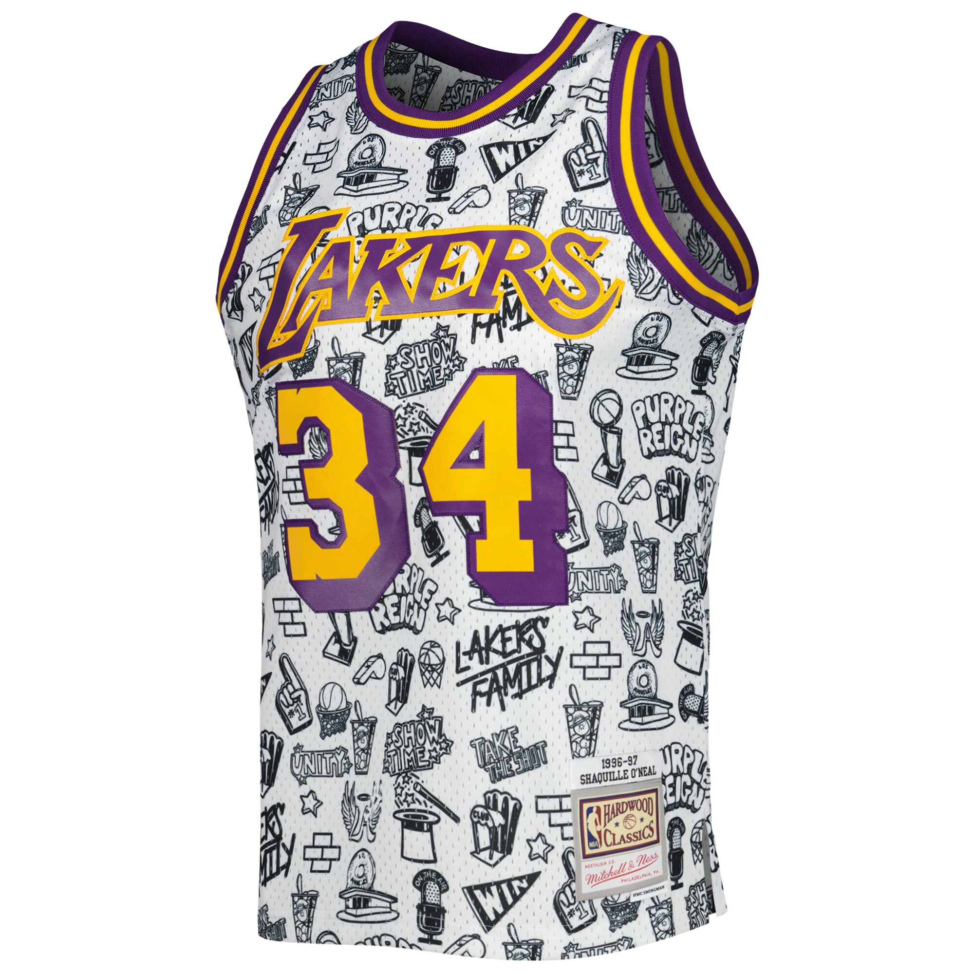 Alternative view of Shaquille O'neal Los Angeles Lakers Mitchell & Ness 1996/97 Hardwood Classics Doodle Swingman Jersey - White