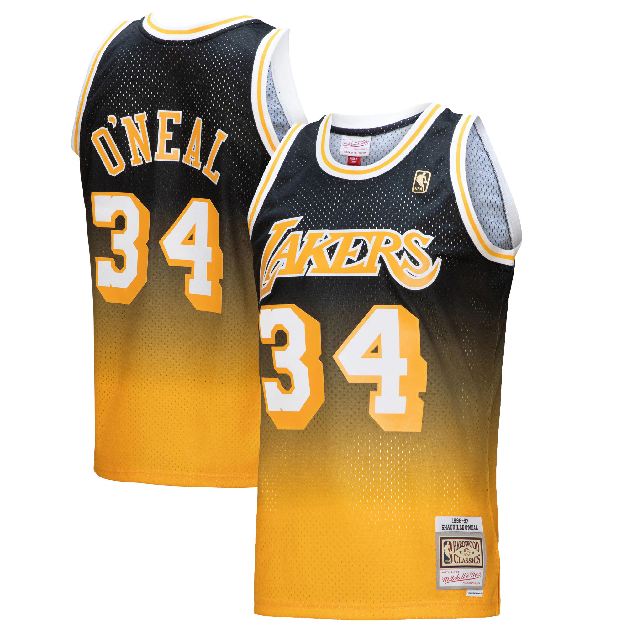 Shaquille O'neal Los Angeles Lakers Mitchell & Ness 1996/97 Hardwood Classics Fadeaway Swingman Player Jersey - Gold/black