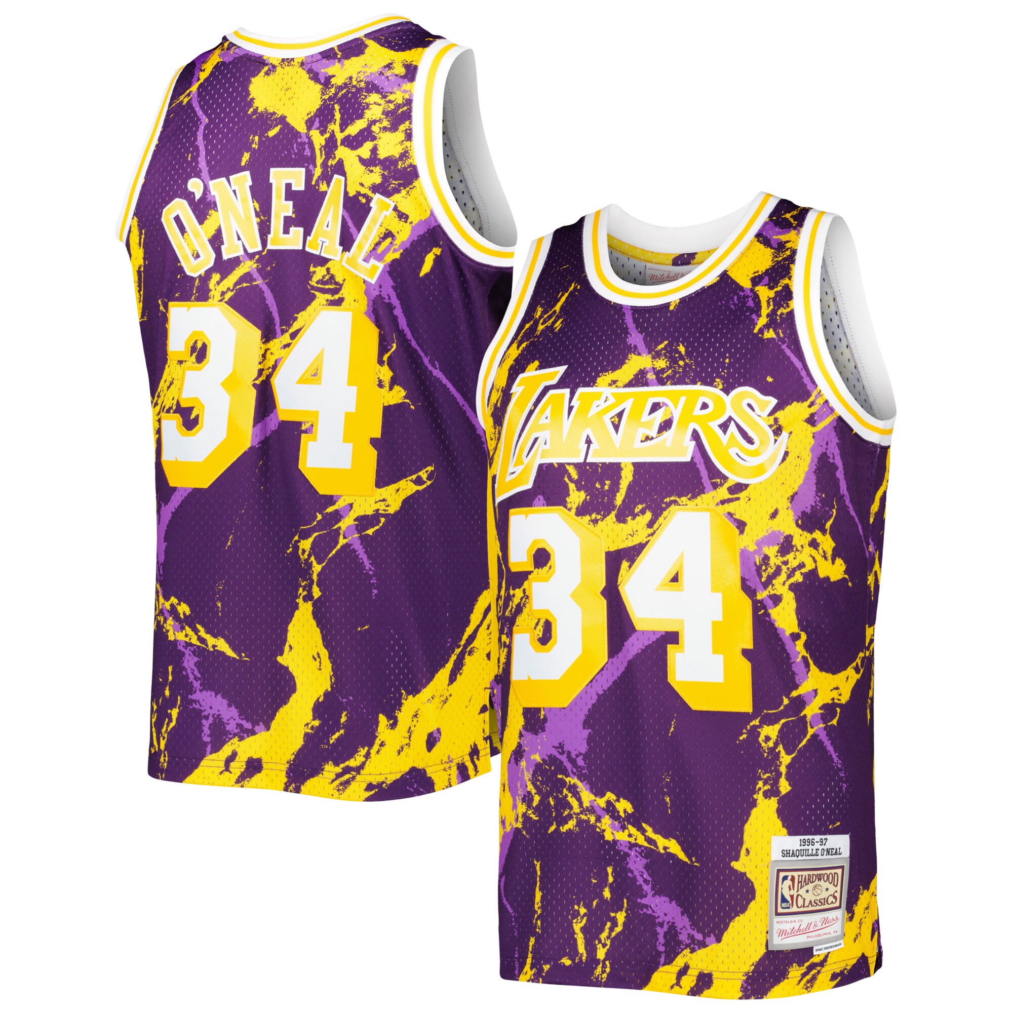 Alternative view of Shaquille O'neal Los Angeles Lakers Mitchell & Ness 1996/97 Hardwood Classics Marble Swingman Jersey - Purple