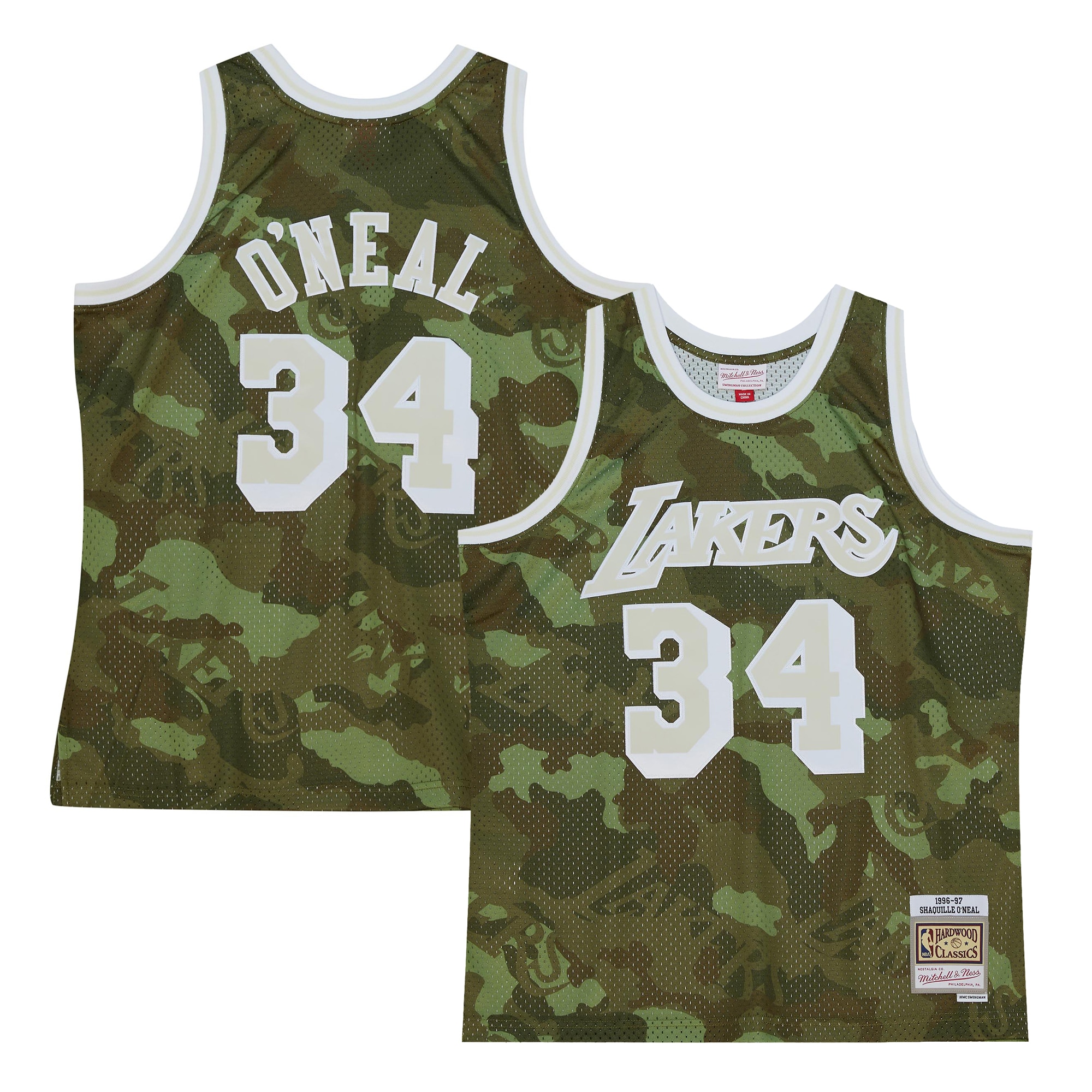 Shaquille O'neal Los Angeles Lakers Mitchell & Ness Hardwood Classics 1996/97 Ghost Green Swingman Jersey - Camo