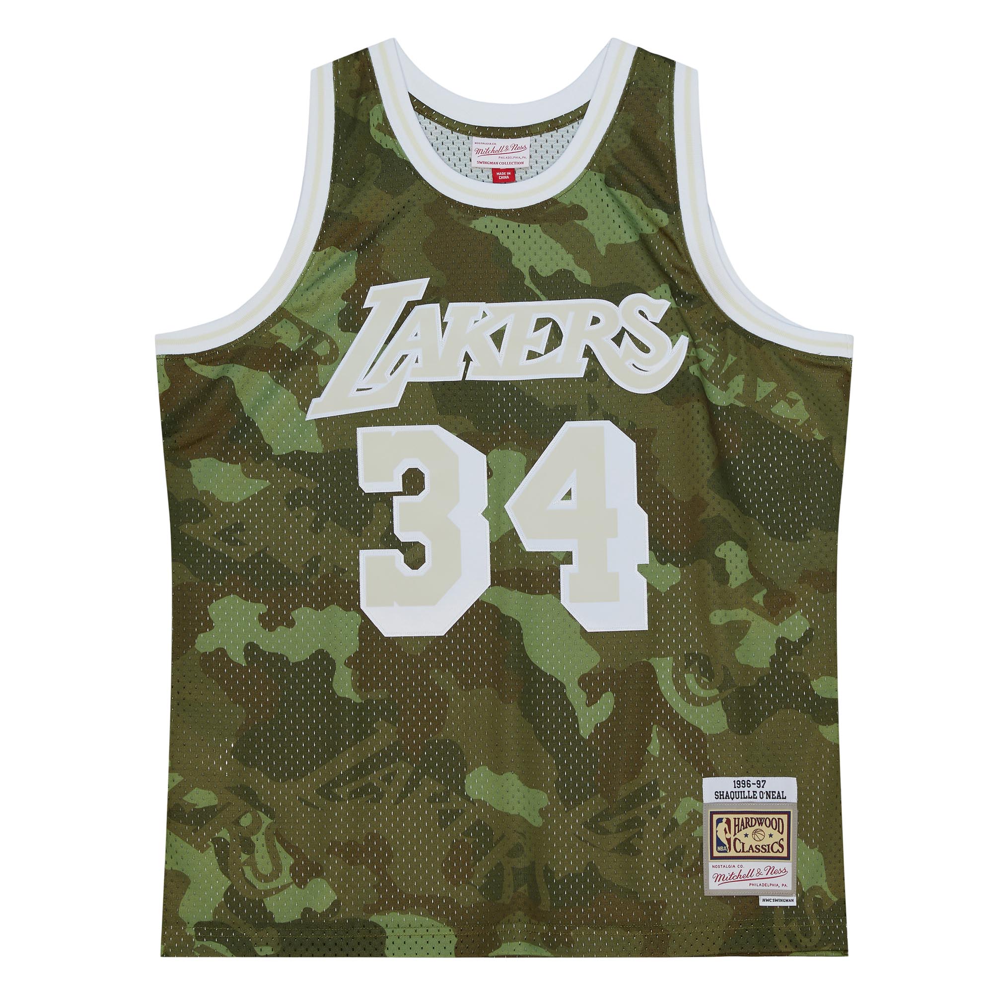 Alternative view of Shaquille O'neal Los Angeles Lakers Mitchell & Ness Hardwood Classics 1996/97 Ghost Green Swingman Jersey - Camo