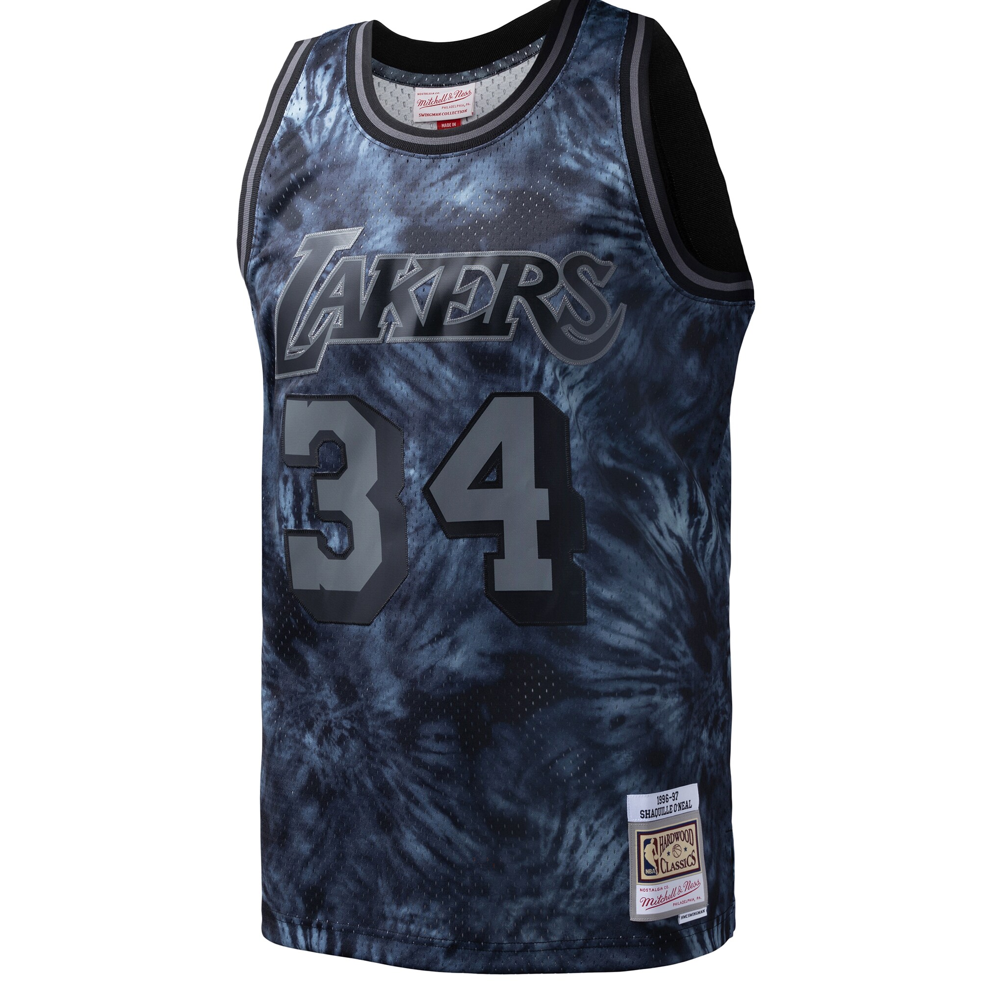 Alternative view of Shaquille O'neal Los Angeles Lakers Mitchell & Ness Hardwood Classics 1996/97 Tie-dye Swingman Jersey - Black