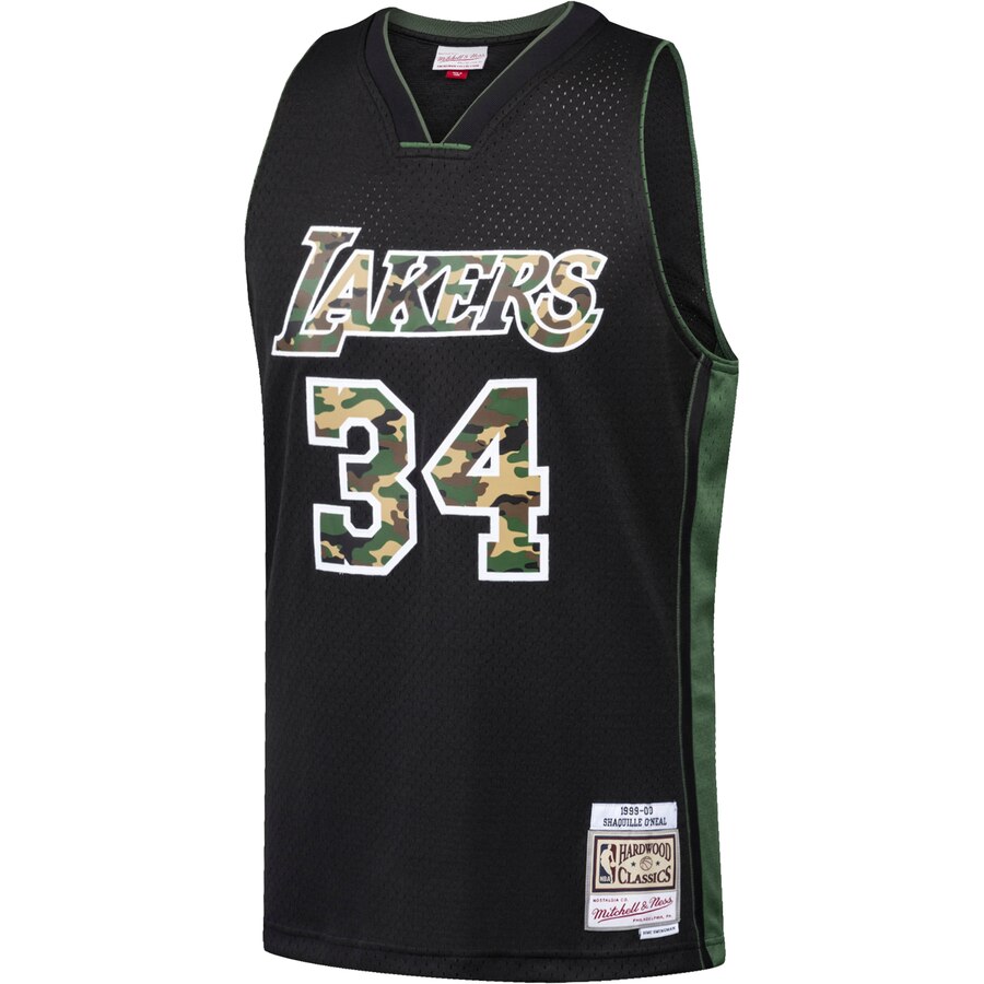 Alternative view of Shaquille O'neal Los Angeles Lakers Mitchell & Ness Straight Fire Camo Swingman Jersey - Black