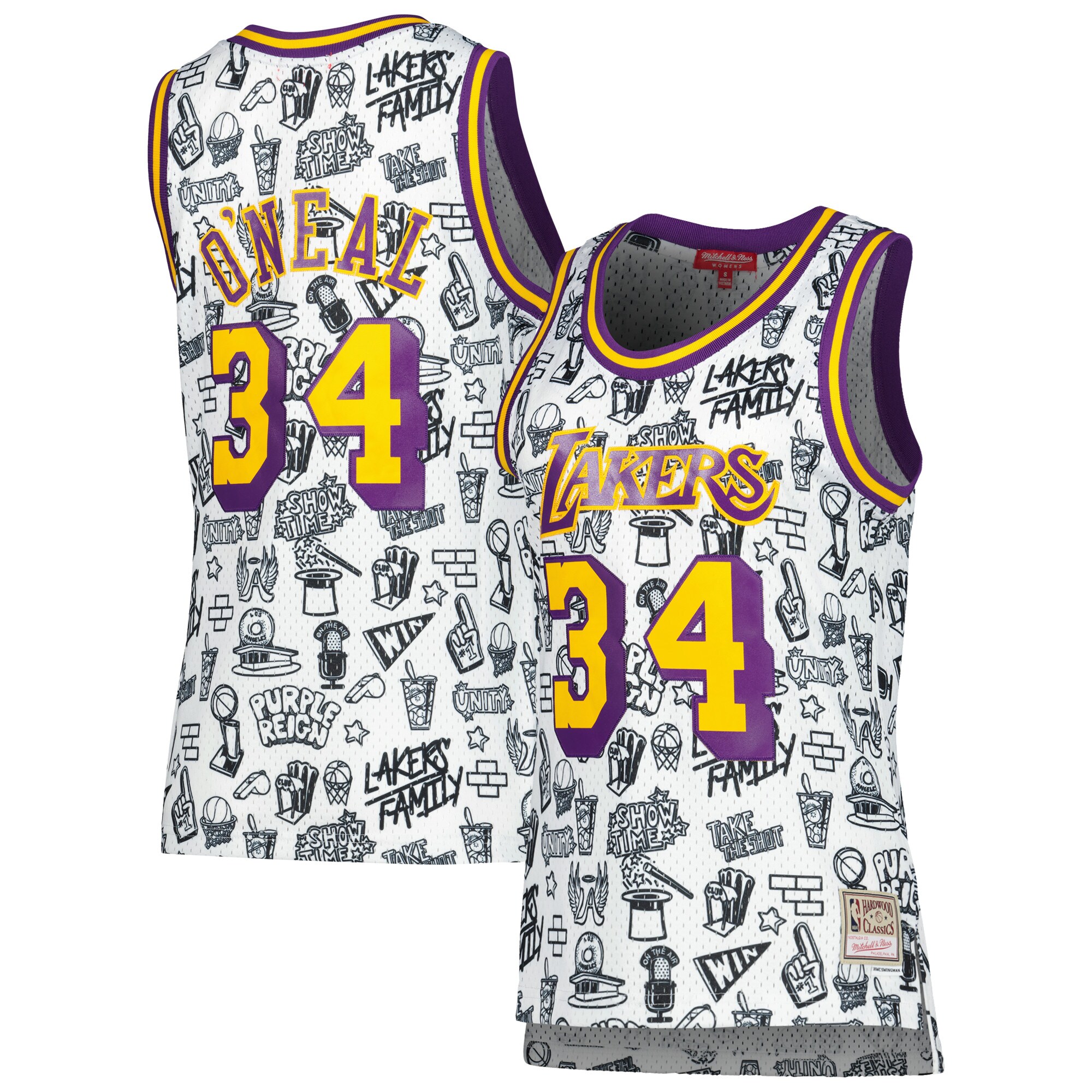 Alternative view of Shaquille O'neal Los Angeles Lakers Mitchell & Ness Women's 1996 Doodle Swingman Jersey - White