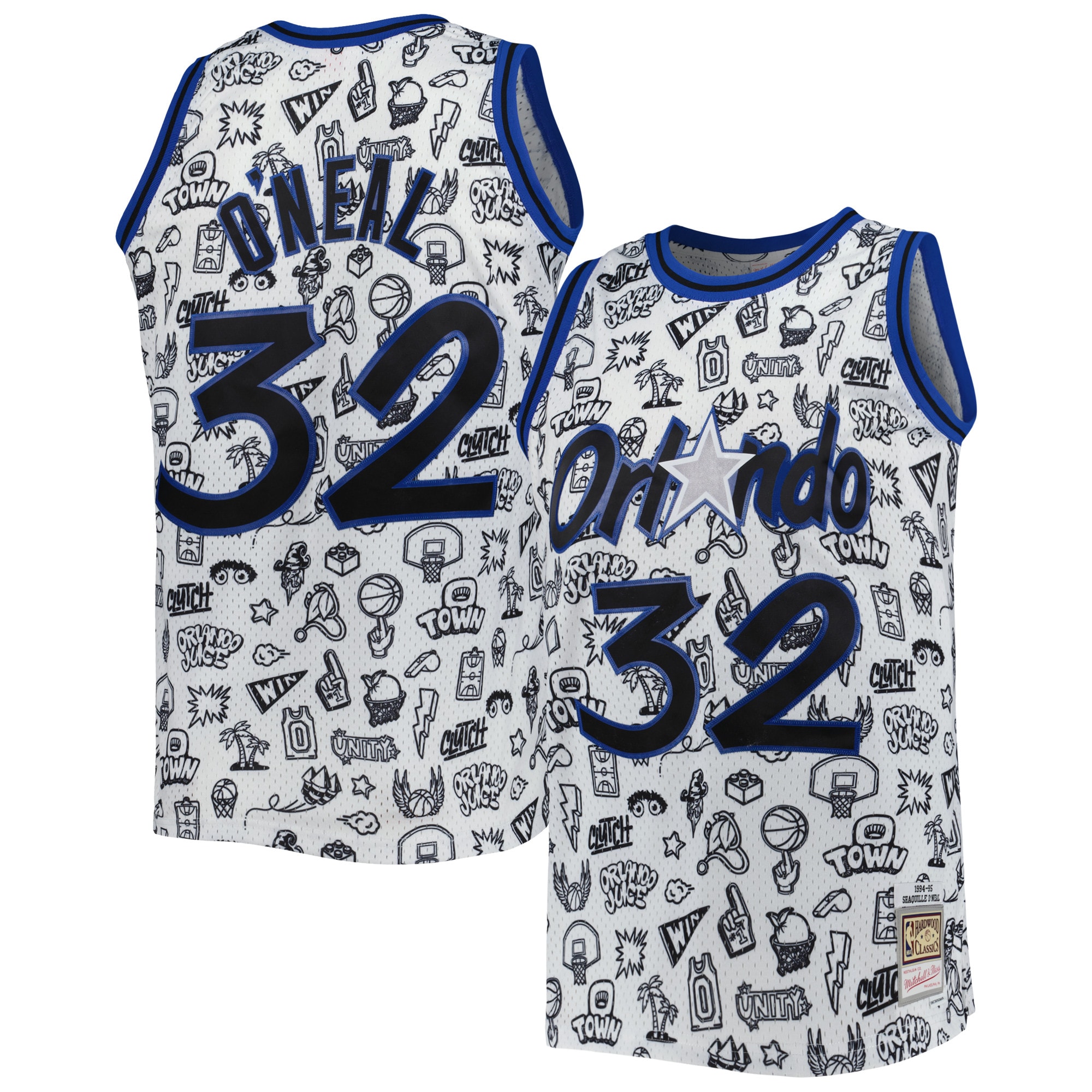 Shaquille O’neal Orlando Magic Mitchell & Ness 1994/95 Hardwood Classics Doodle Swingman Jersey – White – Jsfangear Jersey Store