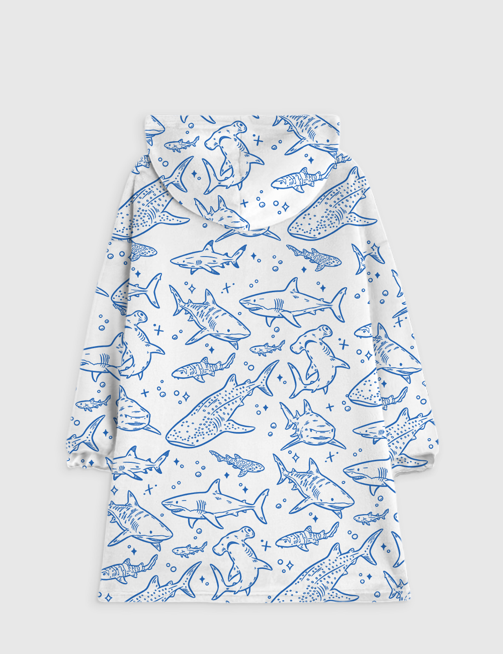 Alternative view of Shark Respect The Locals Hand Drawn Shark Summer Beach Travel Flannel Blanket Hoodie
