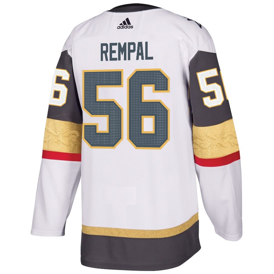 Alternative view of Sheldon Rempal 56 Vegas Golden Knights Stanley Cup 2023 Champions Patch Away Breakaway Men Jersey - White - JS776 