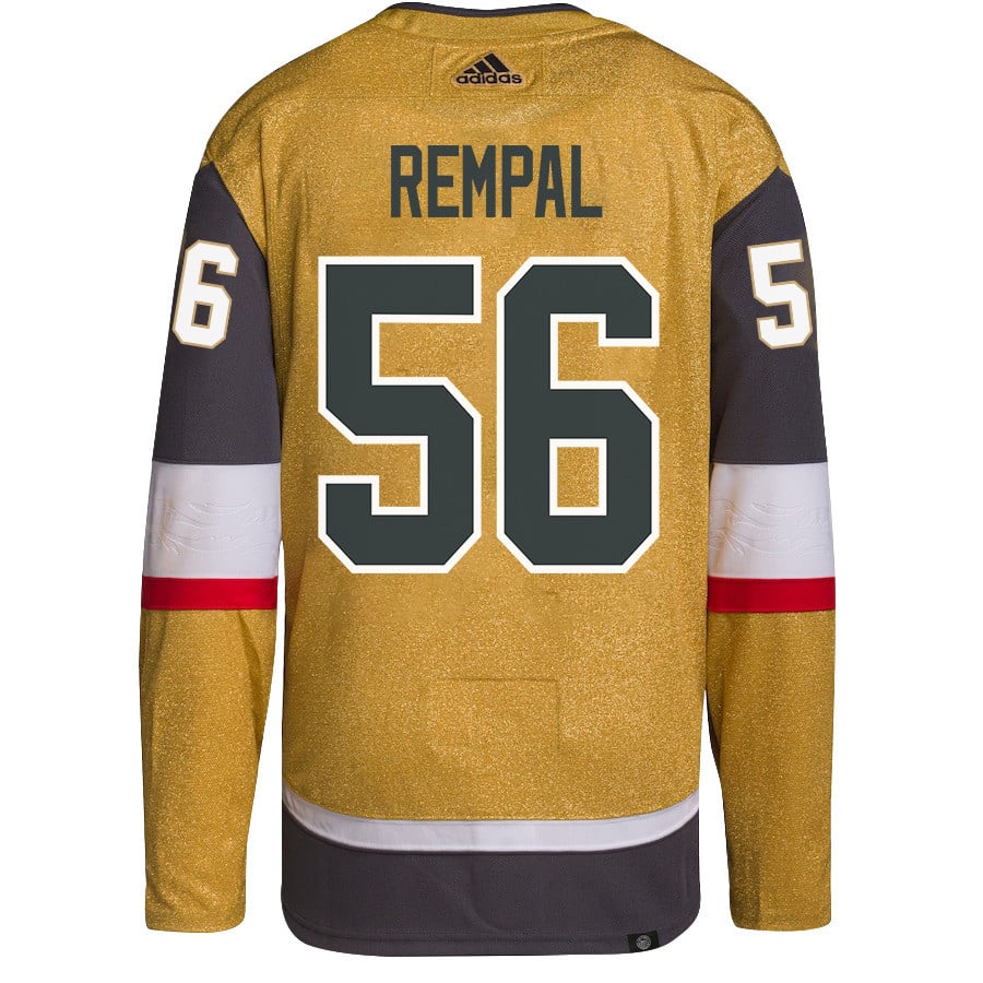 Alternative view of Sheldon Rempal 56 Vegas Golden Knights Stanley Cup 2023 Champions Patch Home Breakaway Men Jersey - Gold - JS367 
