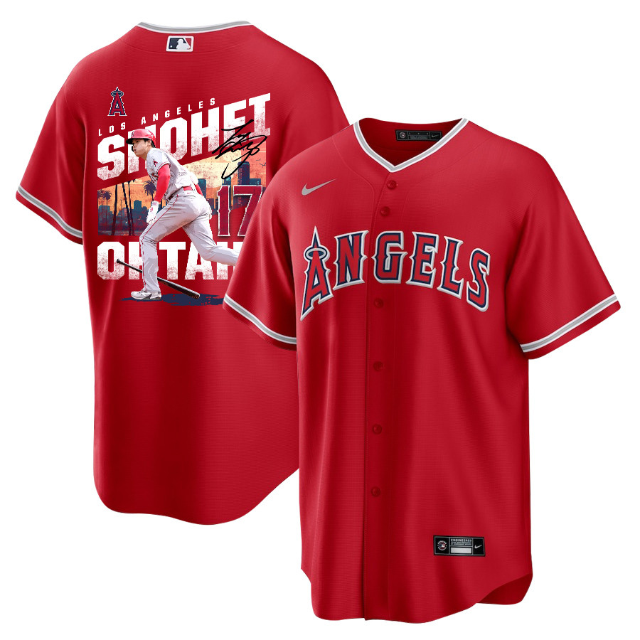 Shohei Ohtani 17 Los Angeles Angels Signed City 2023 Alternate Player Men Jersey - Red 