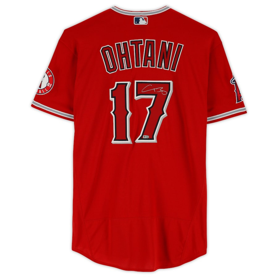 Alternative view of Shohei Ohtani 17 Los Angeles Angels Signed Jersey - Red 
