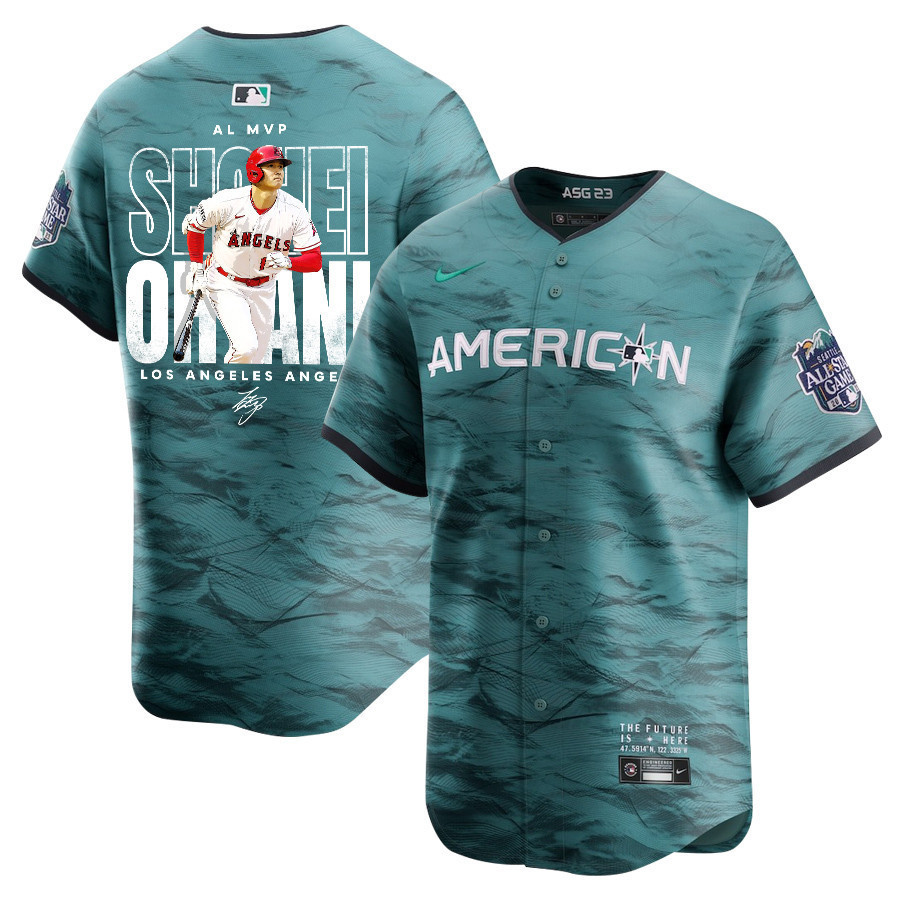Shohei Ohtani 17 Los Angeles Angels Signed Name 2023 All-Star Game Limited Player Men Jersey - Teal 
