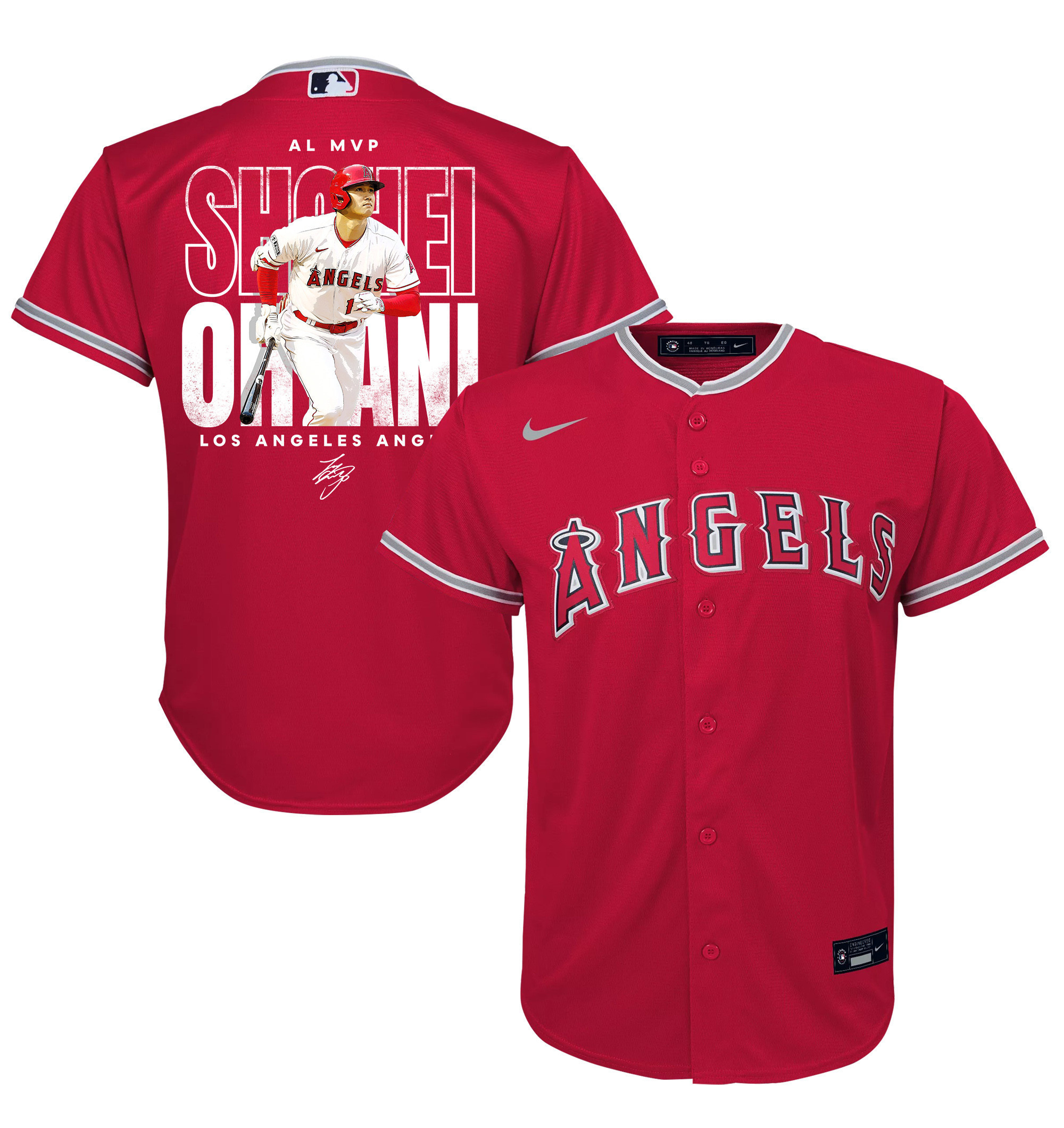 Shohei Ohtani 17 Los Angeles Angels Signed Name 2023 Alternate Player YOUTH Jersey - Red 