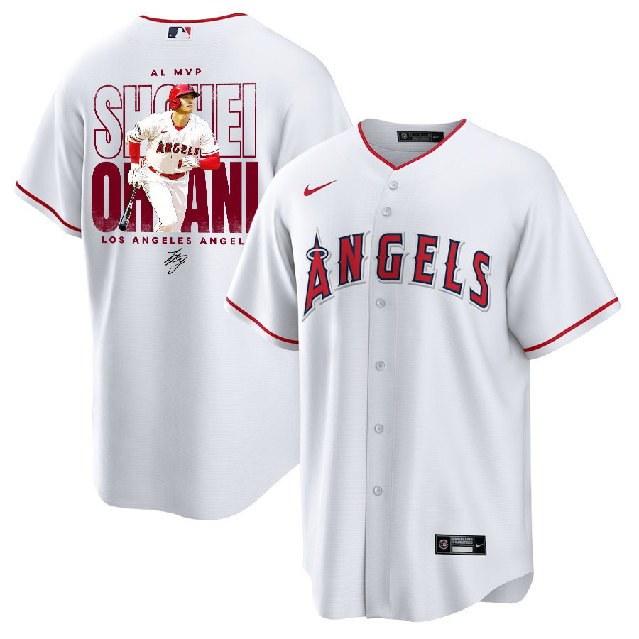 Shohei Ohtani 17 Los Angeles Angels Signed Name 2023 Home Player Men Jersey - White 
