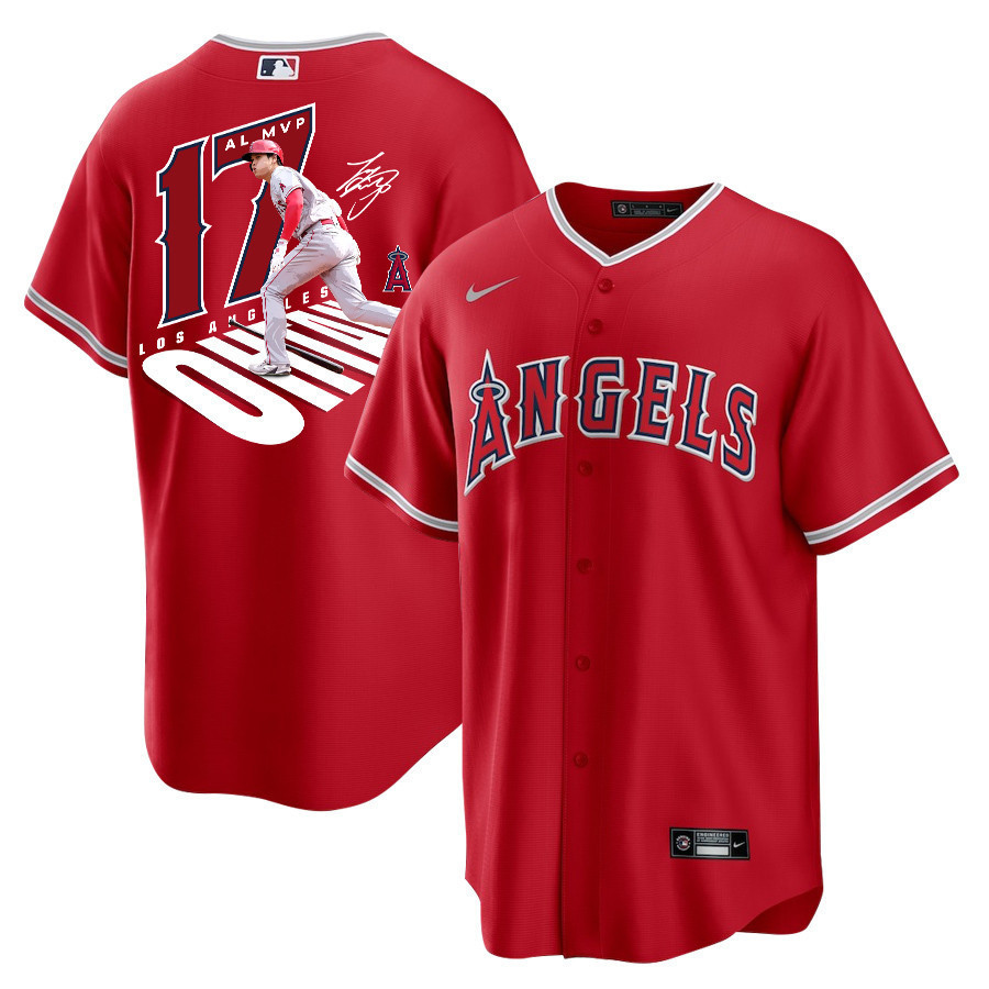 Shohei Ohtani 17 Los Angeles Angels Signed Number 2023 Alternate Player Men Jersey - Red 
