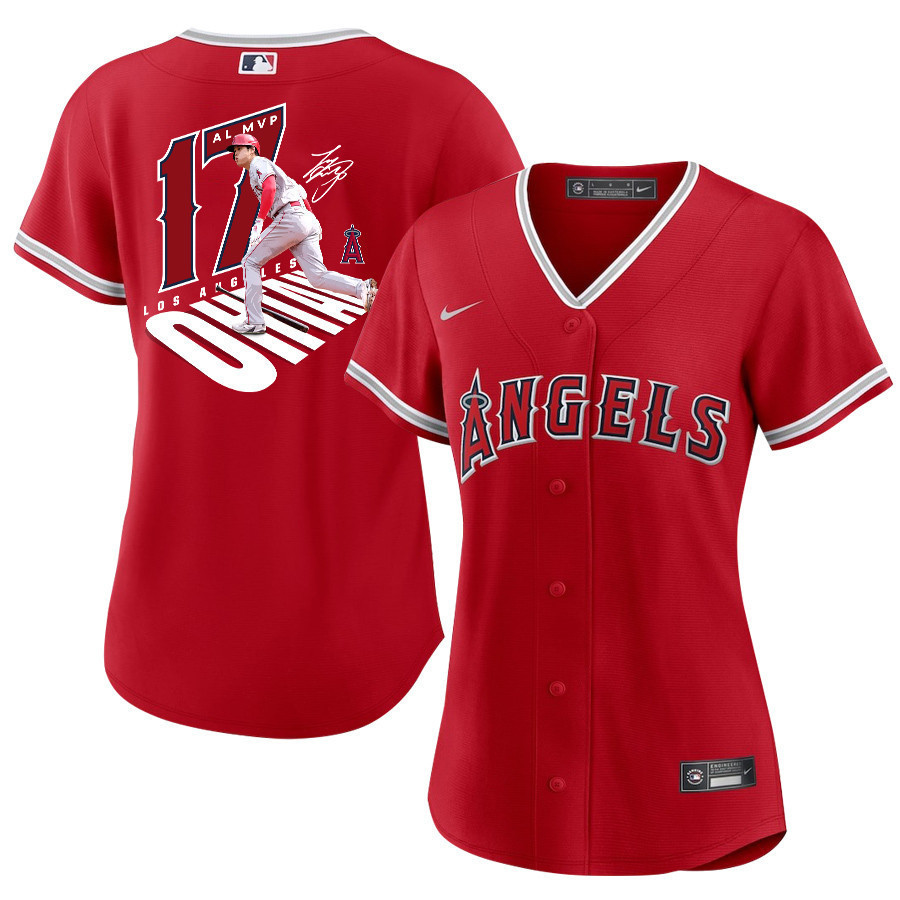 Shohei Ohtani 17 Los Angeles Angels Signed Number 2023 Alternate Player Women Jersey - Red 