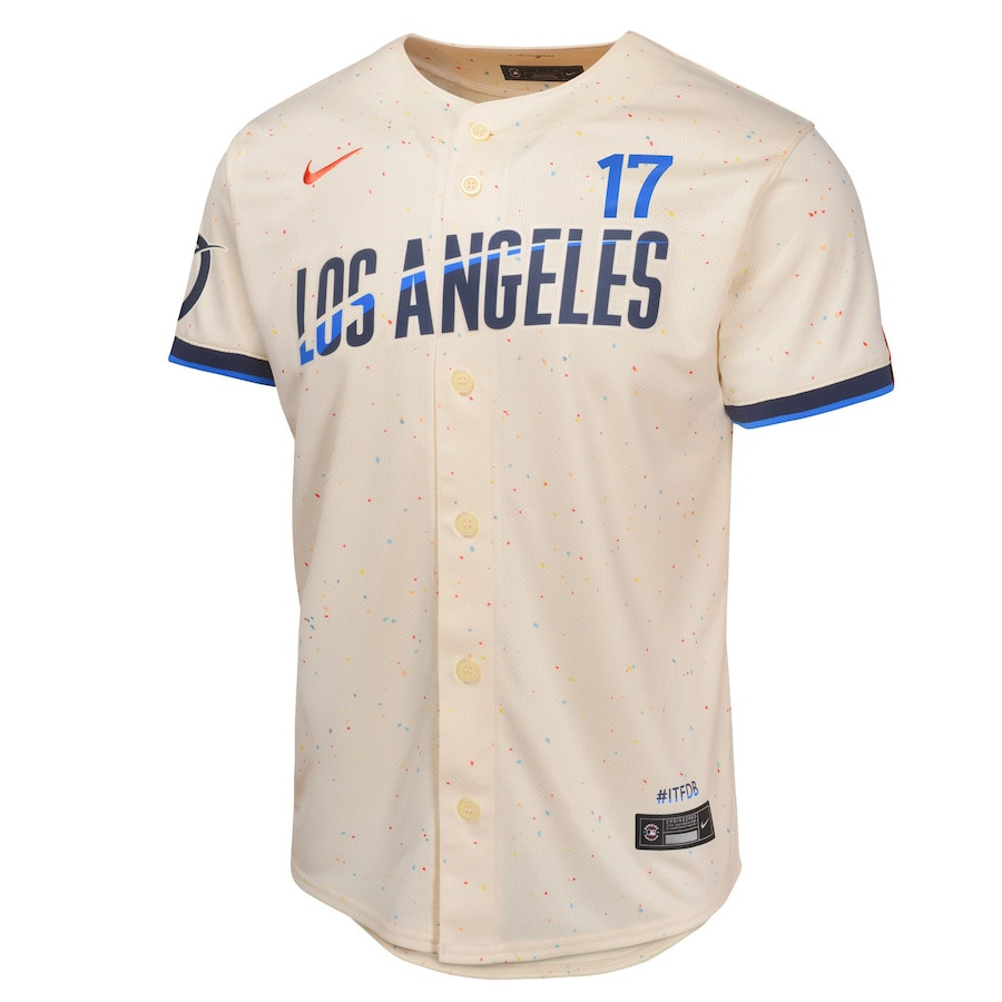 Alternative view of Shohei Ohtani 17 Los Angeles Dodgers 2024 City Connect Limited Youth Jersey - Cream 
