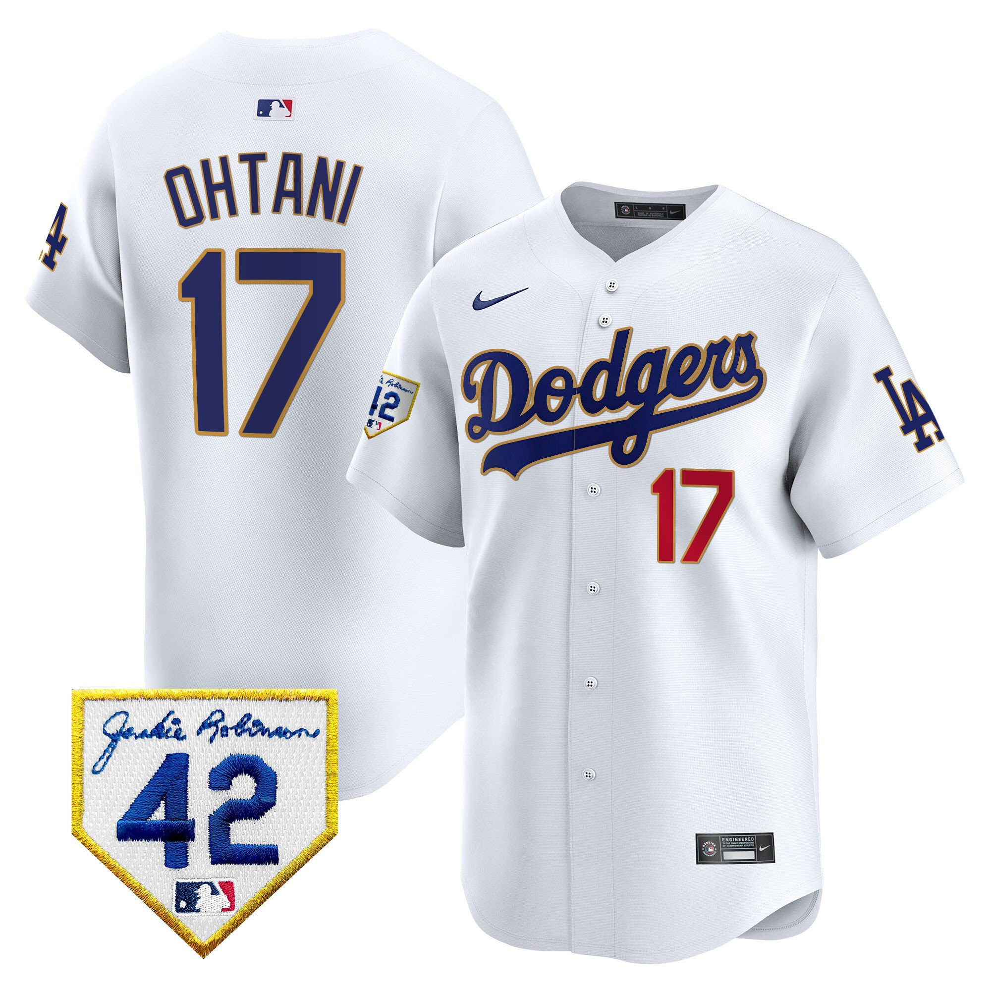 Shohei Ohtani 17 Los Angeles Dodgers 2024 Jackie Robinson Patch Men Jersey - White 