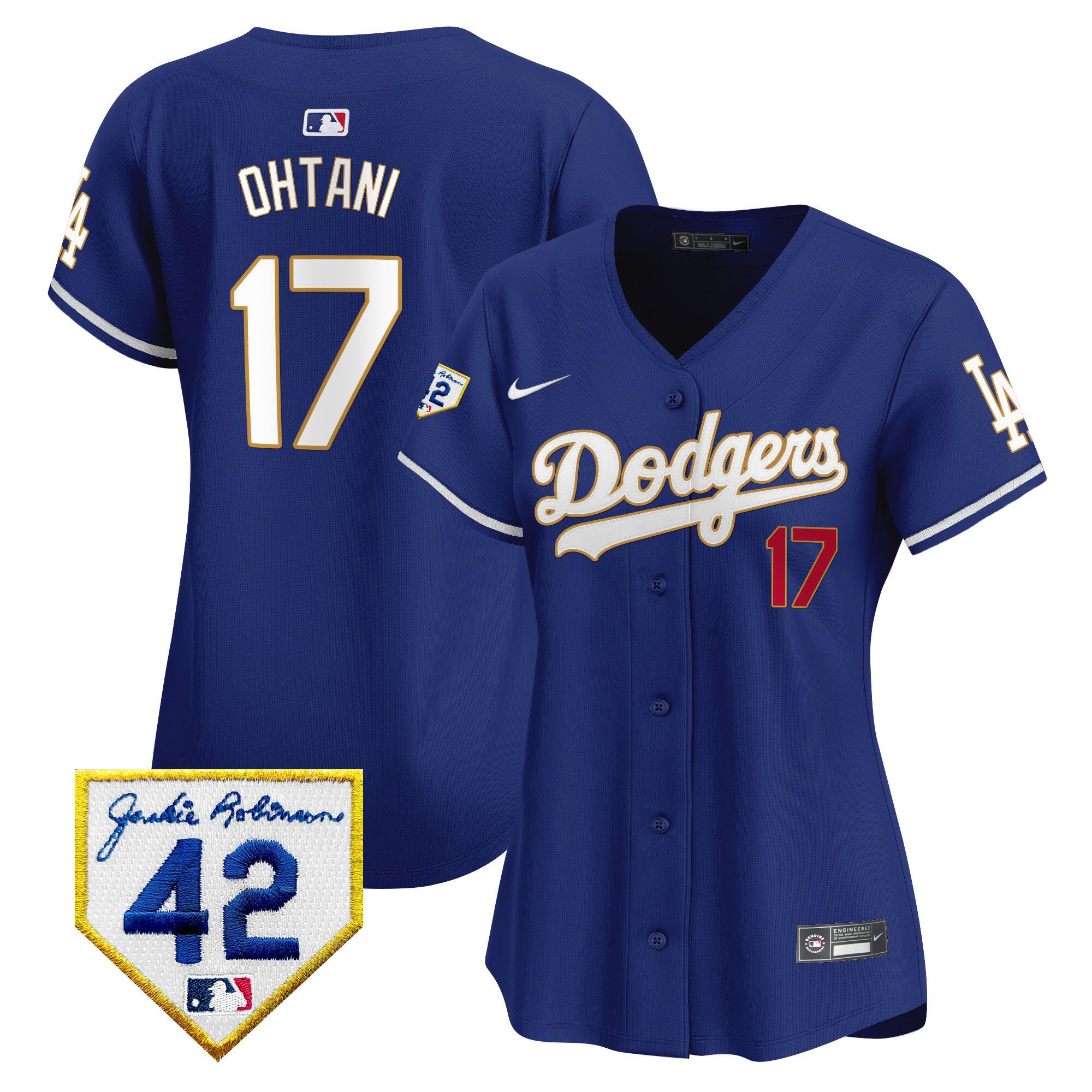 Shohei Ohtani 17 Los Angeles Dodgers 2024 Jackie Robinson Patch Women Jersey - Royal 