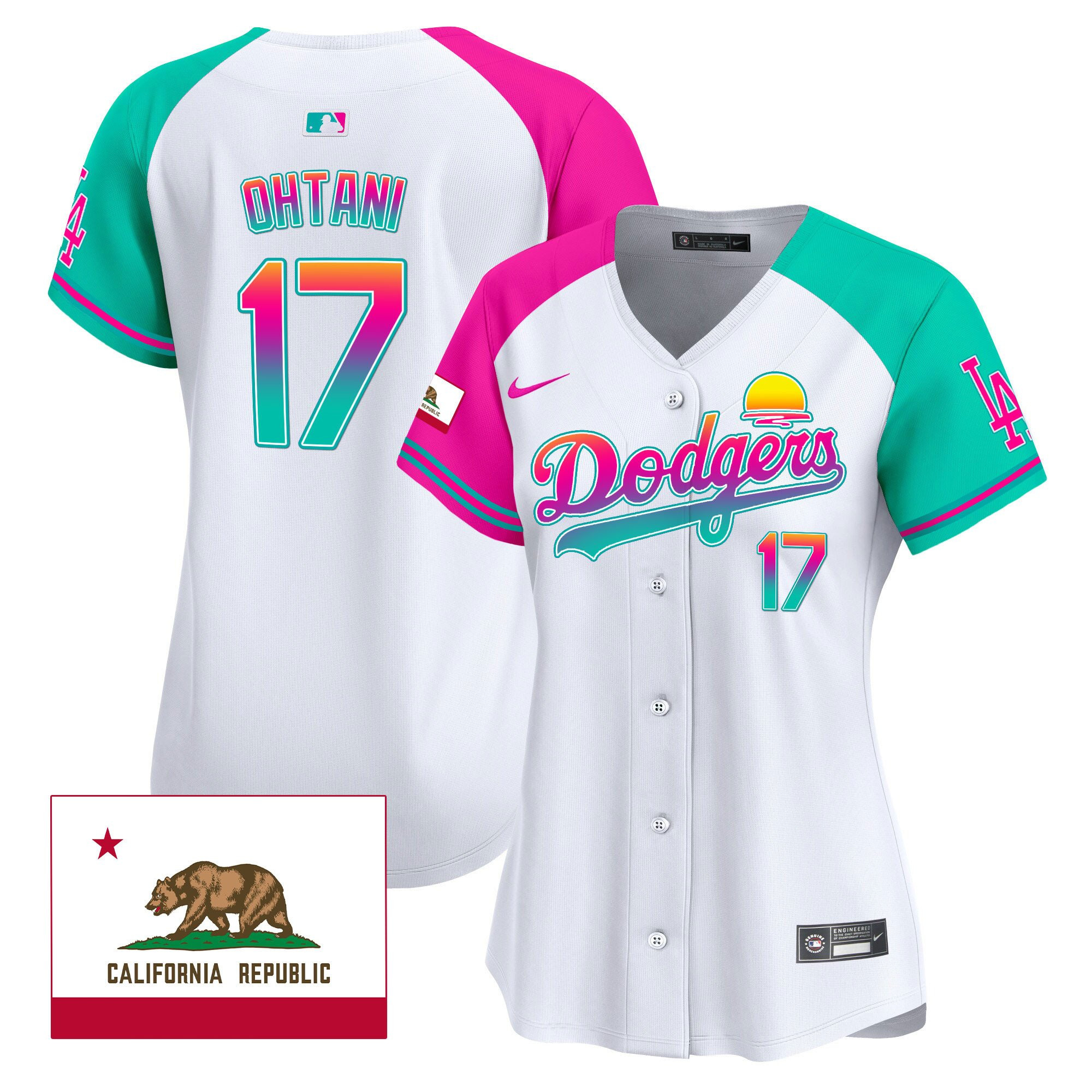 Shohei Ohtani 17 Los Angeles Dodgers 2024 Los Angeles City Style California Republic Patch Women Jersey - Alternate 