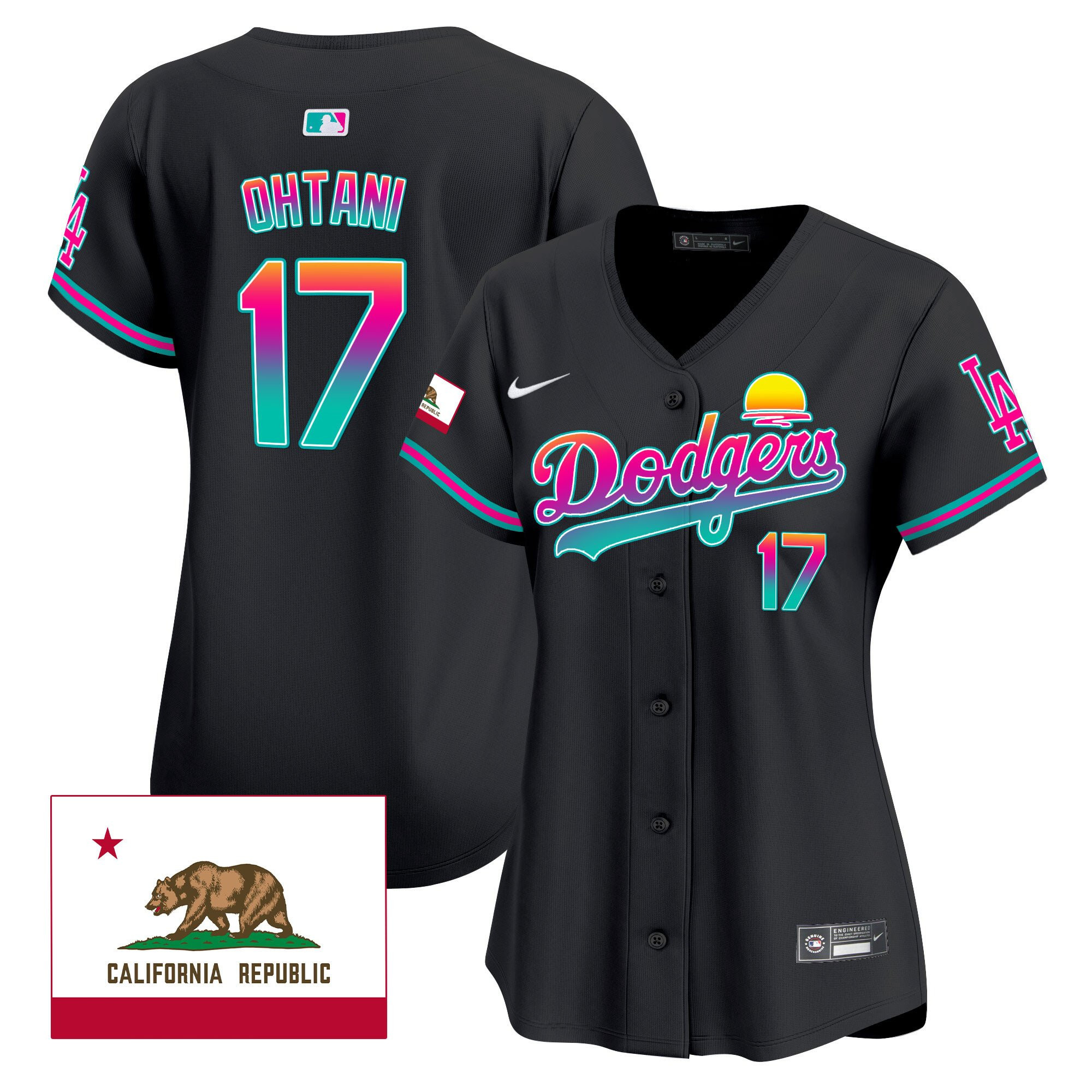Shohei Ohtani 17 Los Angeles Dodgers 2024 Los Angeles City Style California Republic Patch Women Jersey - Black 