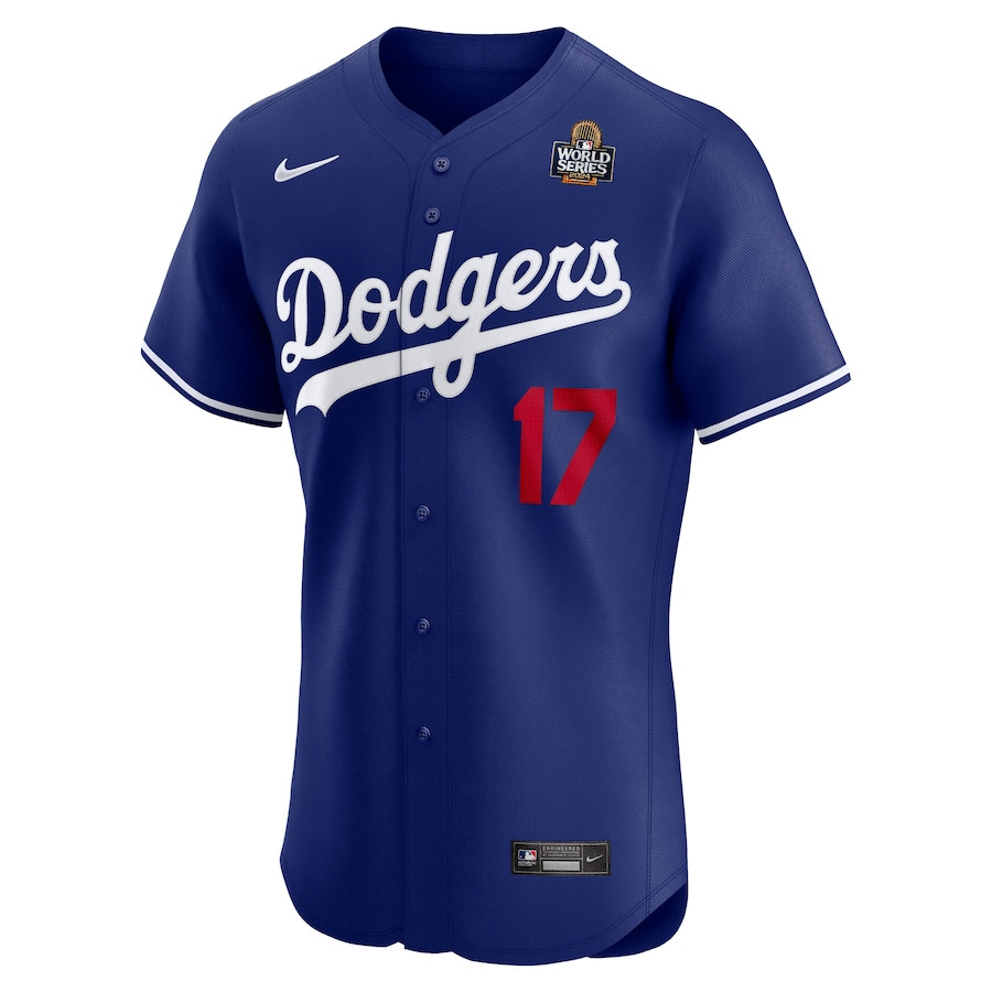Alternative view of Shohei Ohtani 17 Los Angeles Dodgers 2024 World Series Alternate Elite Player Men Jersey - Royal 
