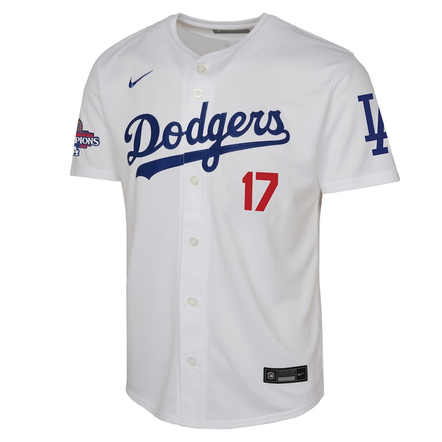 Alternative view of Shohei Ohtani 17 Los Angeles Dodgers 2024 World Series Champions Home Limited YOUTH Jersey - White 