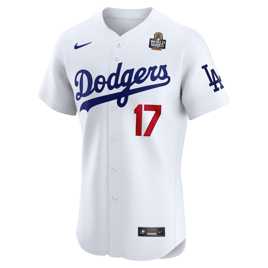 Alternative view of Shohei Ohtani 17 Los Angeles Dodgers 2024 World Series Home Elite Player Men Jersey - White 