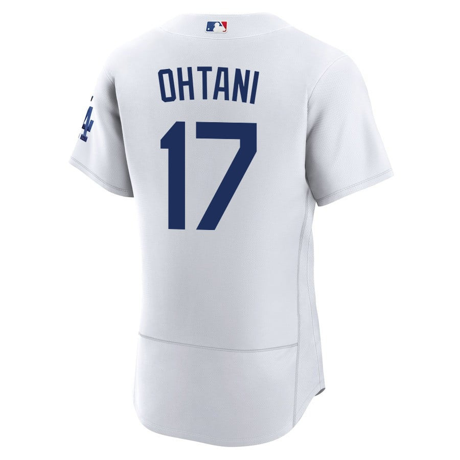 Alternative view of Shohei Ohtani 17 Los Angeles Dodgers Alternate ELITE Jersey - Men White Jersey 