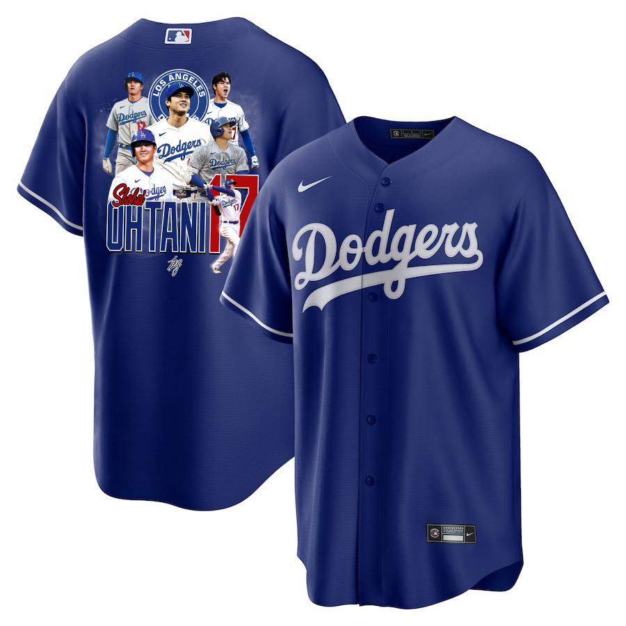 Shohei Ohtani 17 Los Angeles Dodgers Signed Collage Arts 2023 Alternate Men Jersey - Royal 
