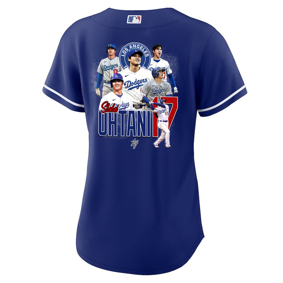 Alternative view of Shohei Ohtani 17 Los Angeles Dodgers Signed Collage Arts 2023 Alternate Women Jersey - Royal 