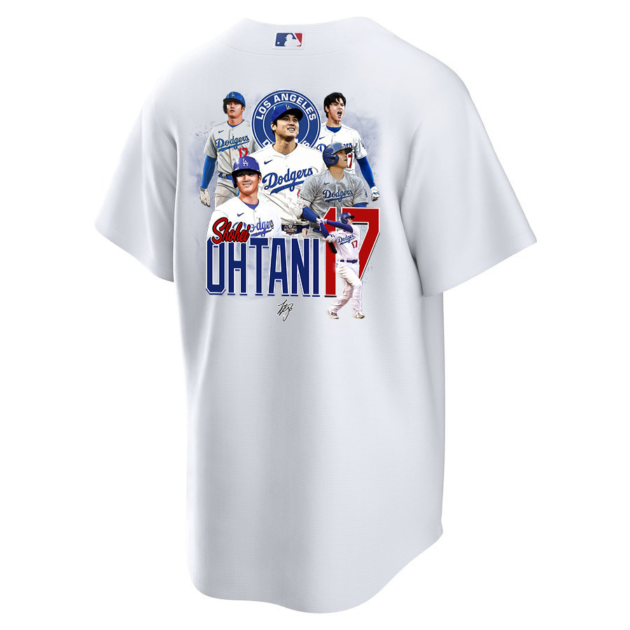 Alternative view of Shohei Ohtani 17 Los Angeles Dodgers Signed Collage Arts 2023 Home Men Jersey - White 