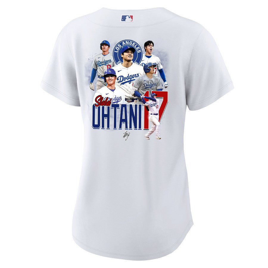 Alternative view of Shohei Ohtani 17 Los Angeles Dodgers Signed Collage Arts 2023 Home Women Jersey - White 