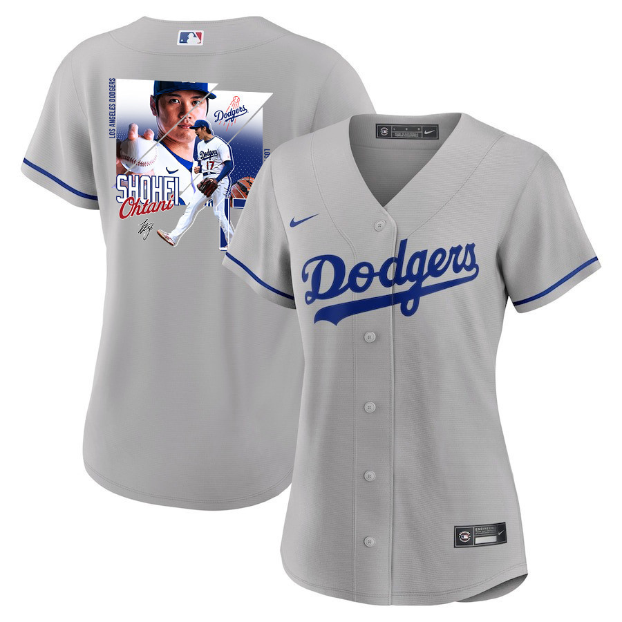 Shohei Ohtani 17 Los Angeles Dodgers Signed Greatest Sho On Earth 2023 Road Women Jersey - Gray 