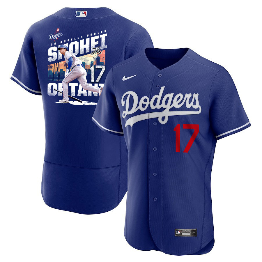 Shohei Ohtani 17 Los Angeles Dodgers Signed Homerun 2023 Alternate ELITE Men Jersey - Royal 