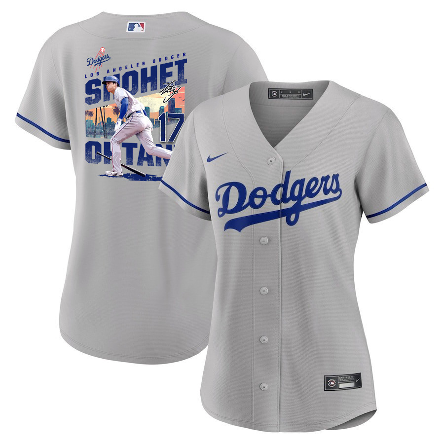 Shohei Ohtani 17 Los Angeles Dodgers Signed Homerun 2023 Road Women Jersey - Gray 