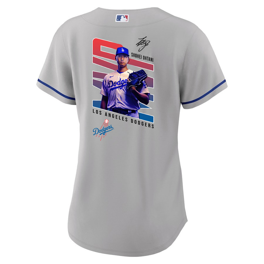 Alternative view of Shohei Ohtani 17 Los Angeles Dodgers Signed MVP 2023 Road Women Jersey - Gray 