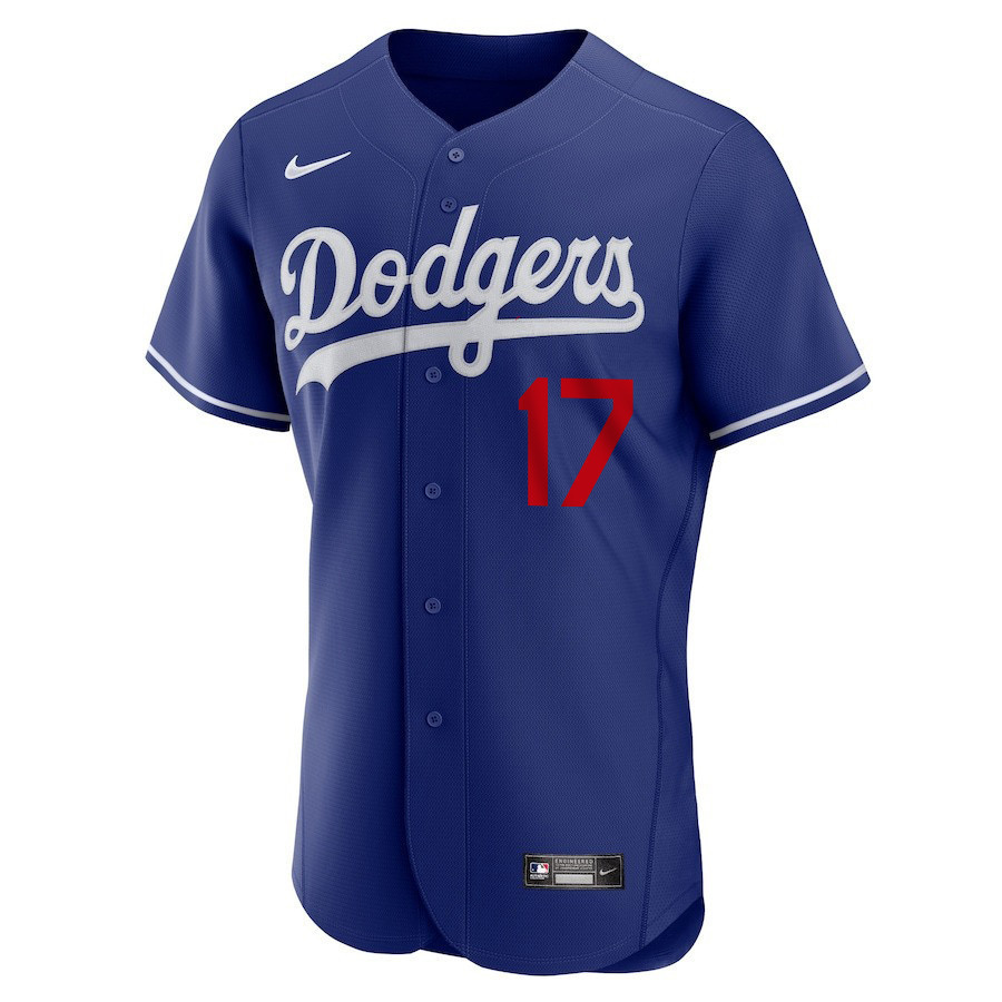 Alternative view of Shohei Ohtani 17 Los Angeles Dodgers Signed Name 2023 Alternate ELITE Jersey - Men Royal Jersey 