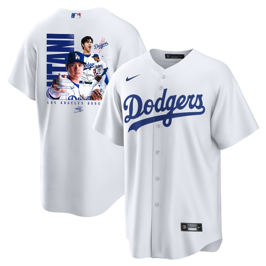 Shohei Ohtani 17 Los Angeles Dodgers Signed Name 2023 Home Men Jersey - White 