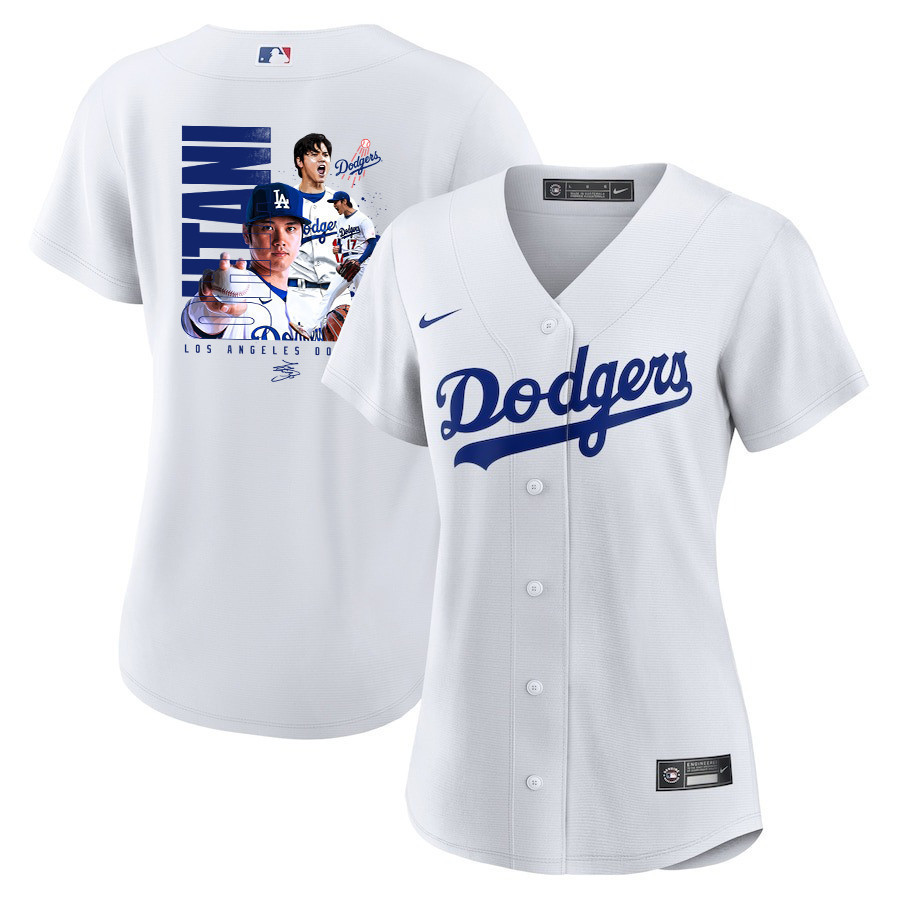 Shohei Ohtani 17 Los Angeles Dodgers Signed Name 2023 Home Women Jersey - White 