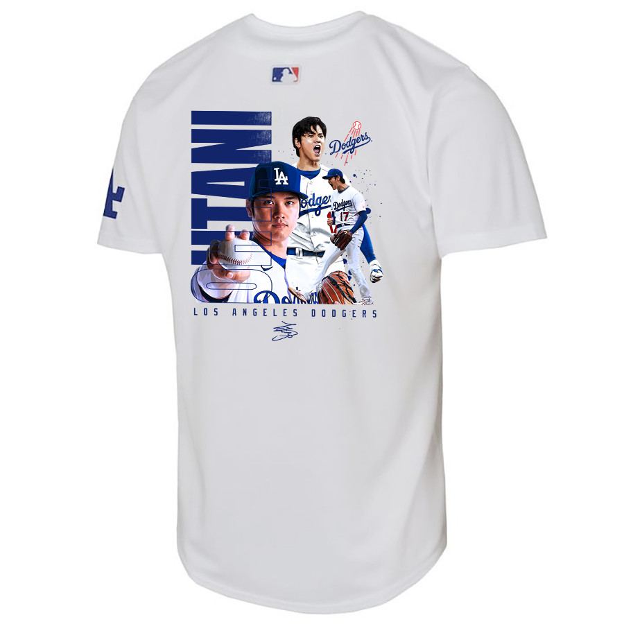 Alternative view of Shohei Ohtani 17 Los Angeles Dodgers Signed Name 2023 Youth Home Jersey - White 