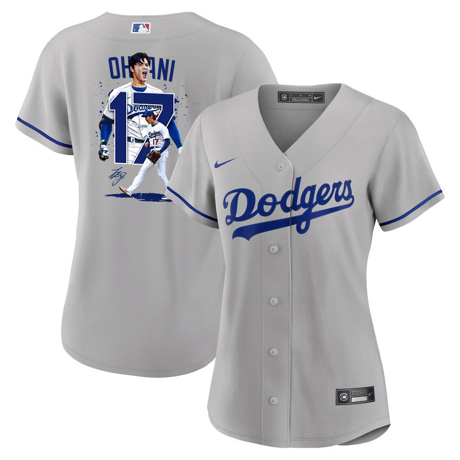 Shohei Ohtani 17 Los Angeles Dodgers Signed Number 2023 Road Women Jersey - Gray 
