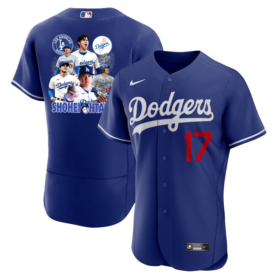 Shohei Ohtani 17 Los Angeles Dodgers Signed Sho King 2023 Alternate ELITE Jersey - Men Royal Jersey 
