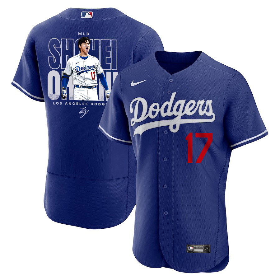 Shohei Ohtani 17 Los Angeles Dodgers Signed ShoTime 2023 Alternate ELITE Jersey - Men Royal Jersey 