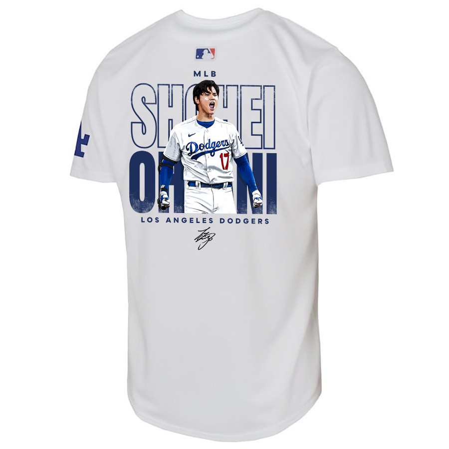 Alternative view of Shohei Ohtani 17 Los Angeles Dodgers Signed ShoTime 2023 Youth Home Jersey - White 