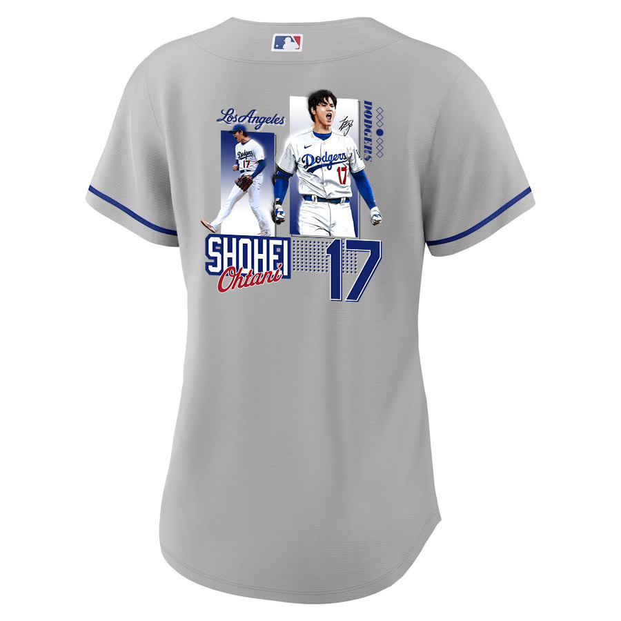 Alternative view of Shohei Ohtani 17 Los Angeles Dodgers Signed Welcome To The Sho Women Jersey - Gray 