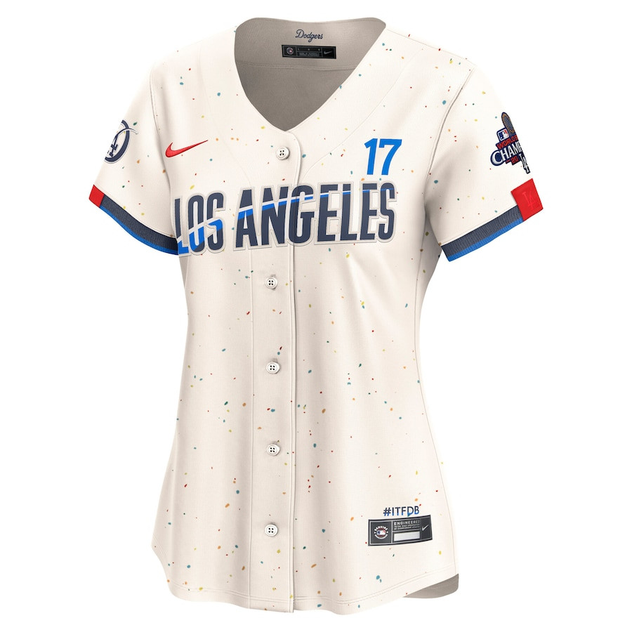 Alternative view of Shohei Ohtani 17 Los Angeles Dodgers Women's 2024 World Series Champions City Connect Limited Player Jersey - Cream 