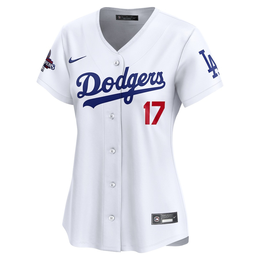 Alternative view of Shohei Ohtani 17 Los Angeles Dodgers Women's 2024 World Series Champions Home Limited Jersey - White 